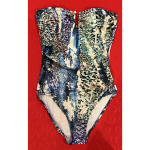 SHAN Strapless One Piece Swimsuit Abstract Print Size 8 Luxury Resort wear Money